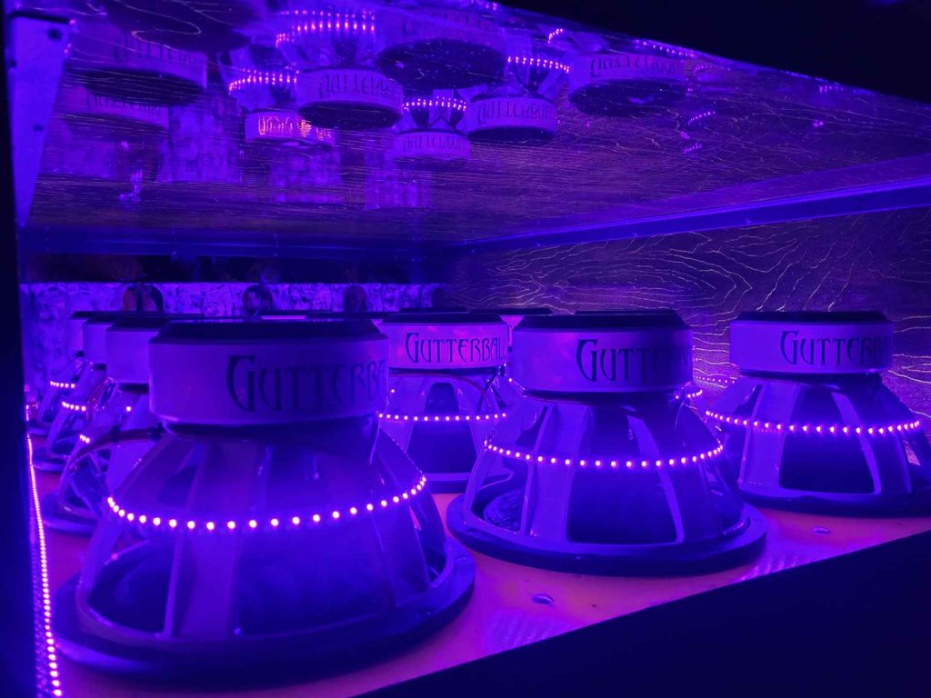 Car speakers with purple LED lighting