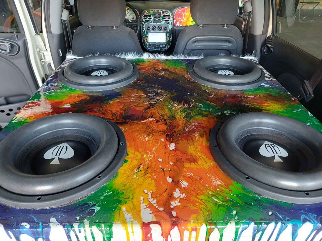 Speaker system with rainbow paint job