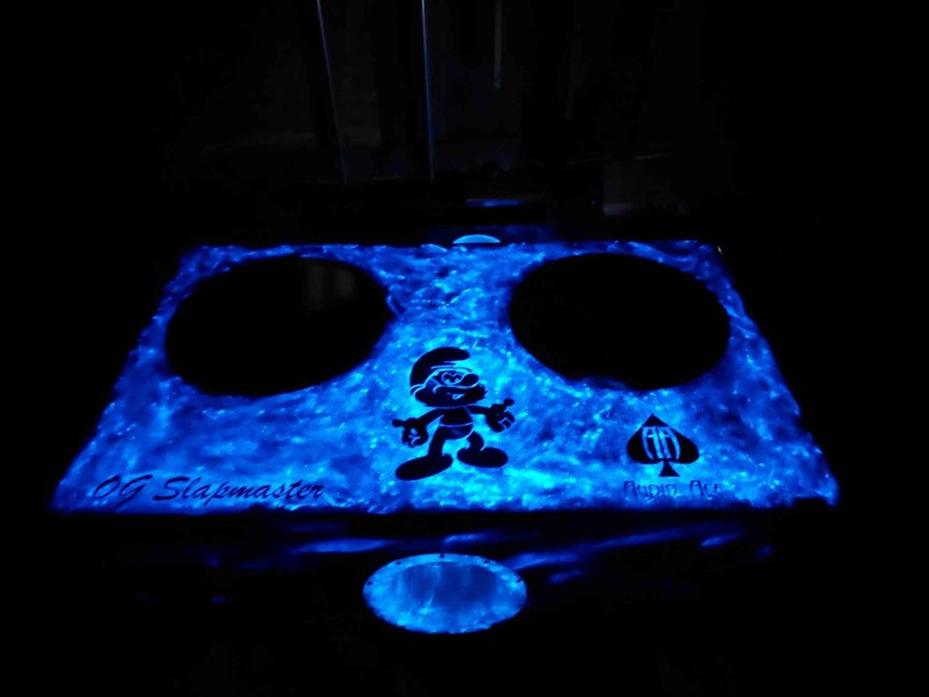 Glow in the dark car speaker with a Smurf decal